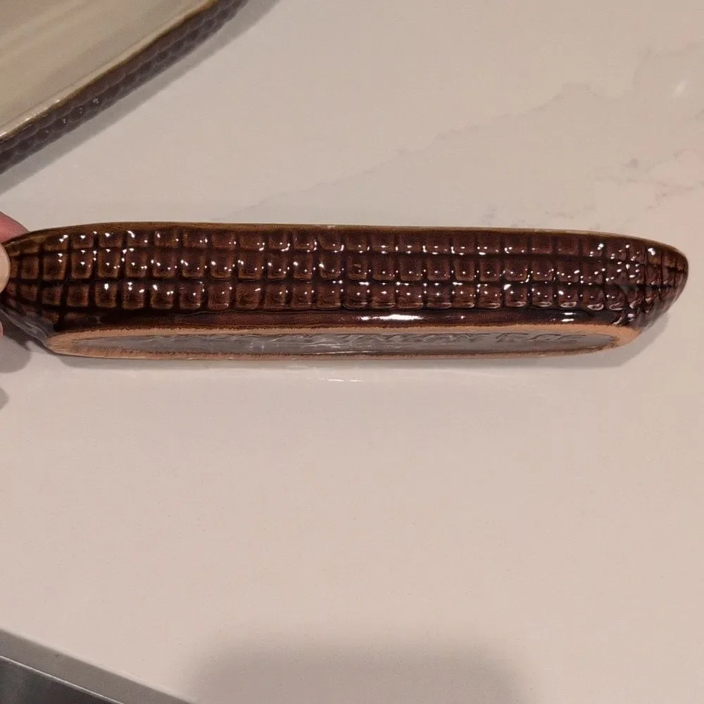 Vintage MCM Brown & Cream Ceramic Corn Dishes Set of 4